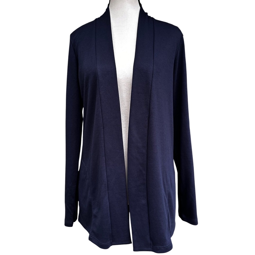 LL Bean 100% Supima Cotton Open Front Cardigan Sweater Navy Blue Womens M-REG